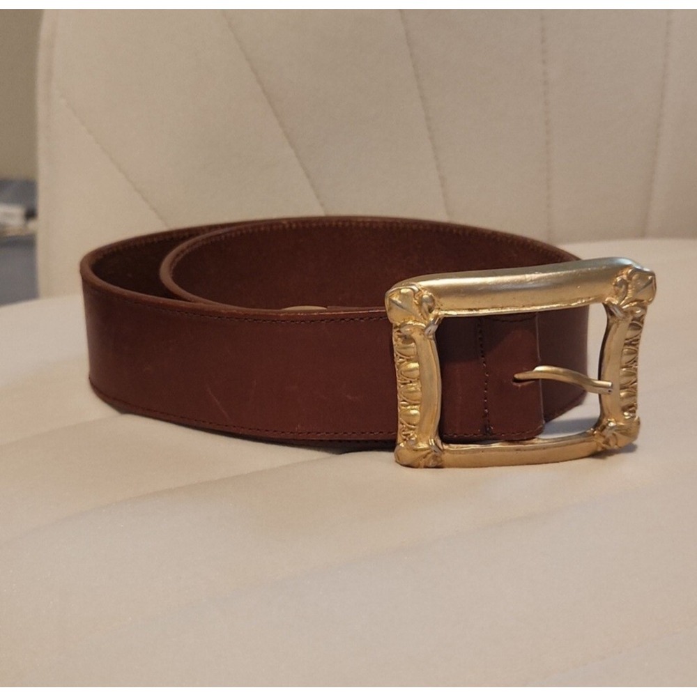 Vtg Express Gold Buckle and Tip‎ Leather Belt Western Coastal Cowgirl Festival M